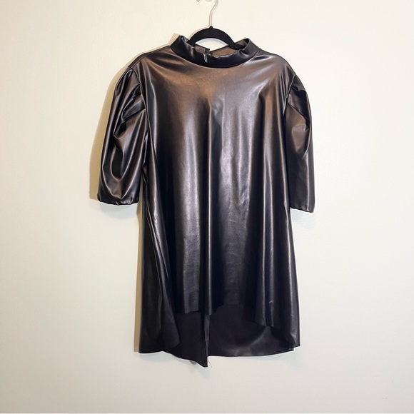 Tops - Women’s Plus Size Mock Neck High Low Pleather Blouse Size 2x